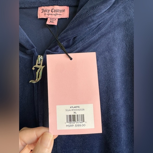 Juicy Couture Velour Set Womens XL Short Sleeve Hoodie Shorts Bling Blue NWT Y2K - Picture 6 of 12